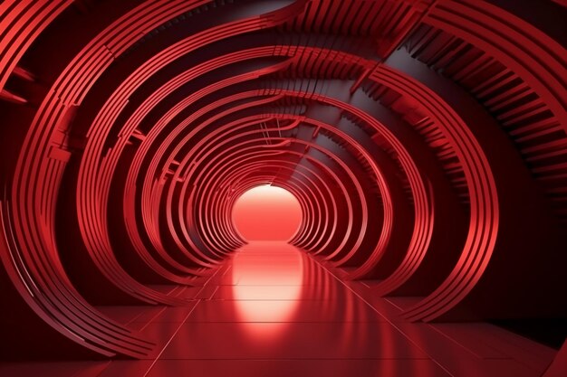 Foto un tunnel rosso con una luce alla fine.