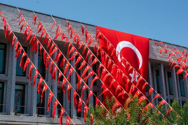 Red turkish flag with crescent and star