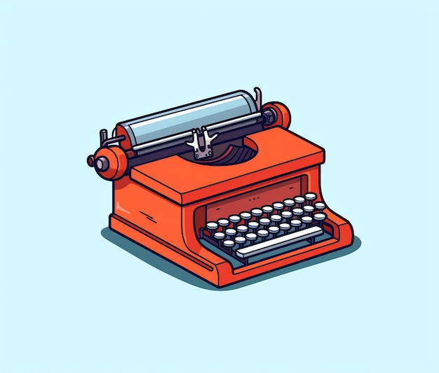 A red typewriter with a blue background