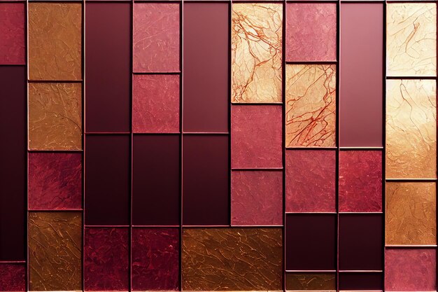 Red umber brown geometric background with rectangle triangle stripes Natural stones ceramic marble metallic texture