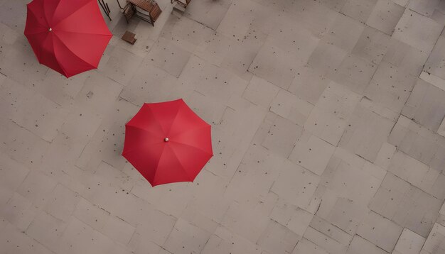a red umbrella is open to a red one
