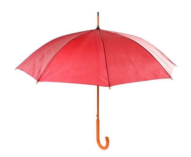 白で隔離される赤い傘