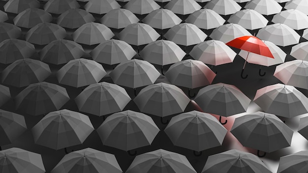 Red umbrella for leadership concept