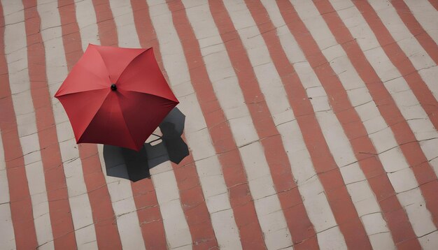 a red umbrella and a red umbrella on a brick sidewalk