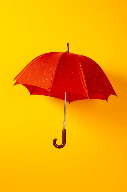 Red umbrella on yellow background with white spot on the top of it Generative AI