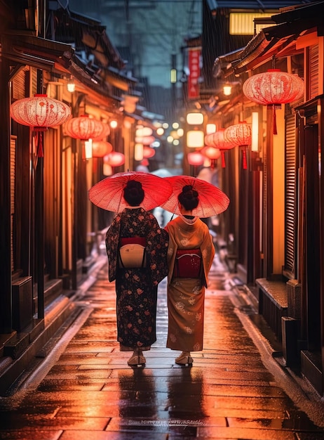 red umbrellas asian women