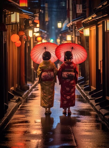 red umbrellas asian women