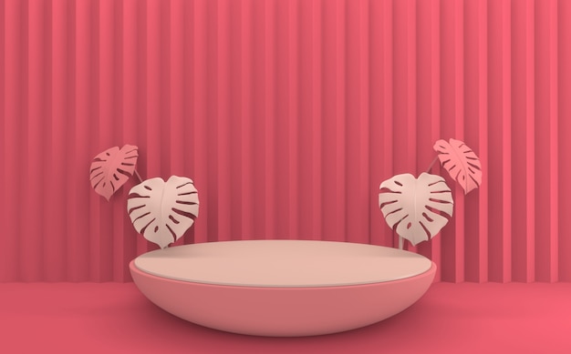 Red valentine roze podium minimaal ontwerp productscène. 3d-weergave