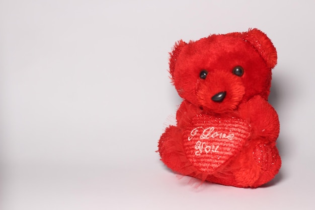 Red Valentine Teddy Bear with Heart Isolated on white background