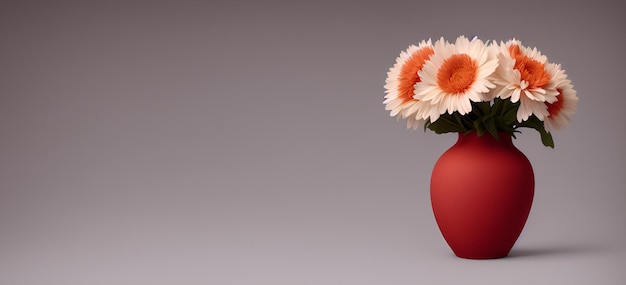 A red vase with a bunch of flowers in it