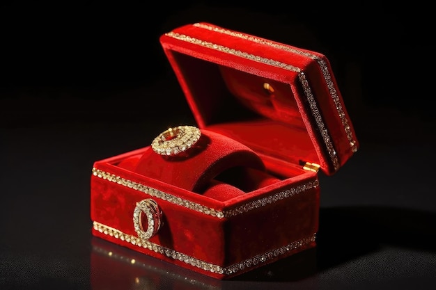 Red Velvet Box With Diamond Jewelry Generative AI