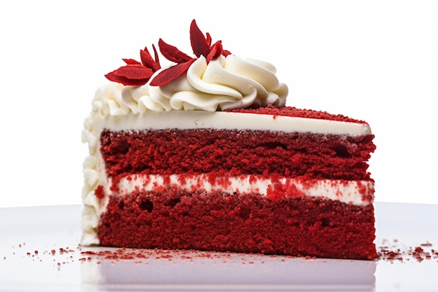 Red velvet cake slice isolated on white background