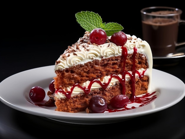 Red velvet cake slice on plate