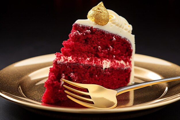 写真 熱いお茶を飲みながら提供される赤いベルベットケーキのスライス
