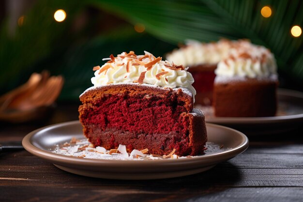 Red velvet cake slices served with a cup of hot tea