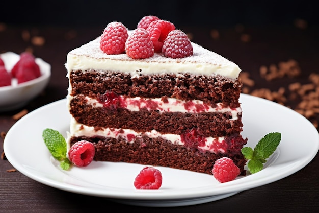 Красный бархатный торт с вишней на белой тарелке и чашка кофе