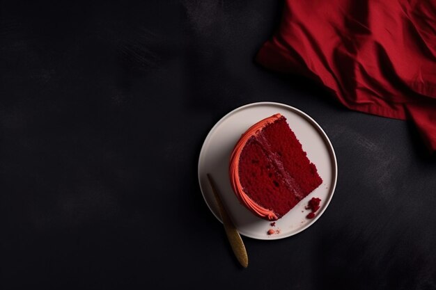 A red velvet cake with a piece missing sits on a plate