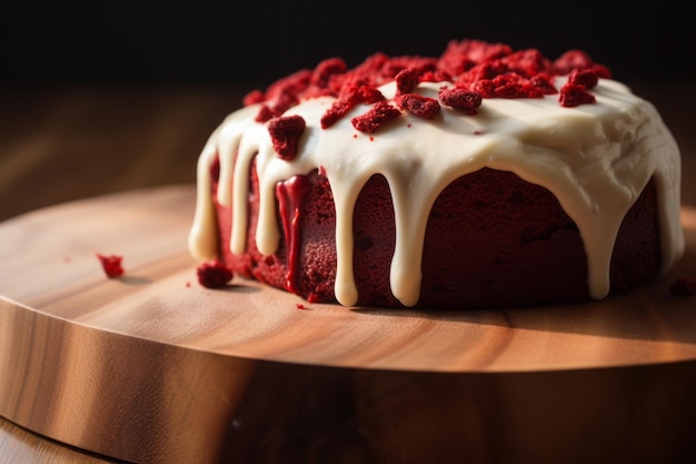 Red velvet cake on wood board