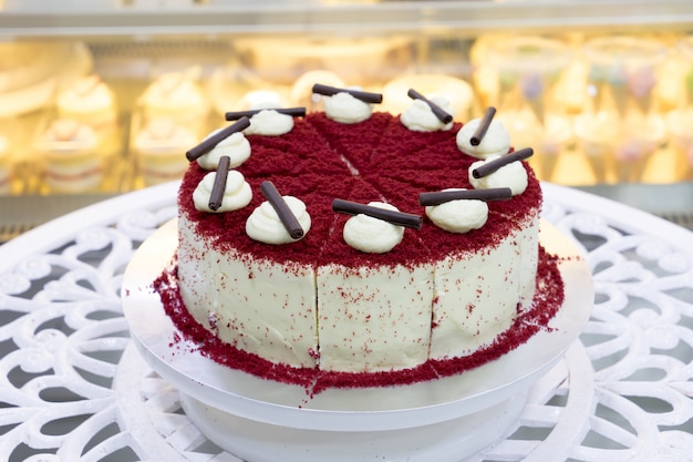 Red Velvet Cheesecake on a white table