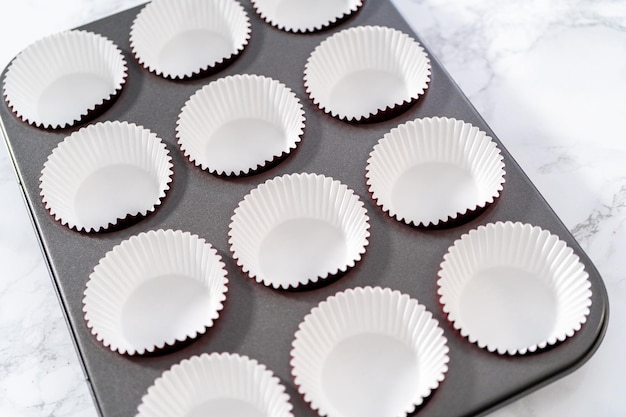 Red Velvet cupcakes met een glazuur van witte chocoladeganache