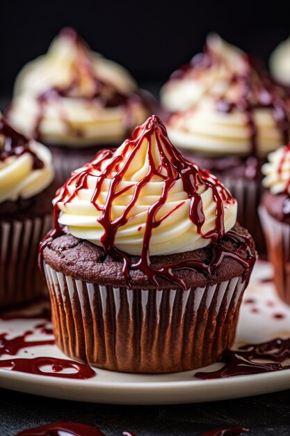 Red Velvet cupcakes met roomkaasglazuur en chocolademotregen