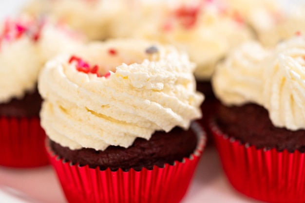 Red Velvet Cupcakes with White Chocolate Ganache Frosting