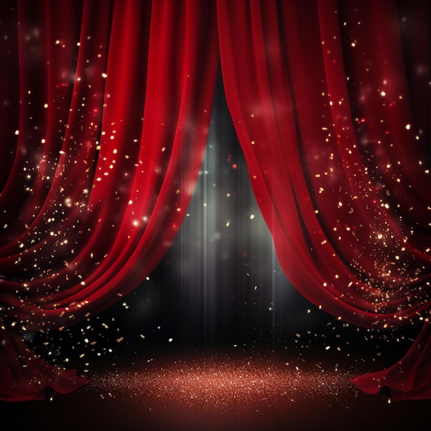 Red velvet curtain with spotlights stage background