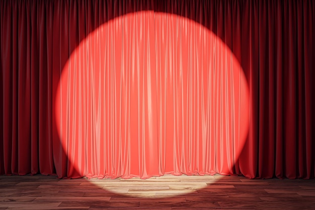 red velvet curtains under a warm spotlight on a theater stage classic show ambiance 3d rendering