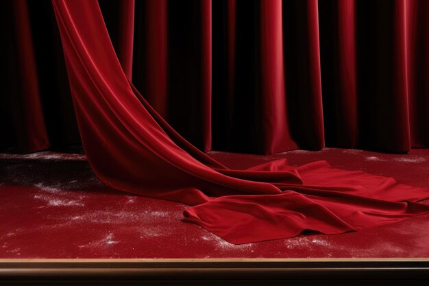 Red velvet fabric falling from an elevated position