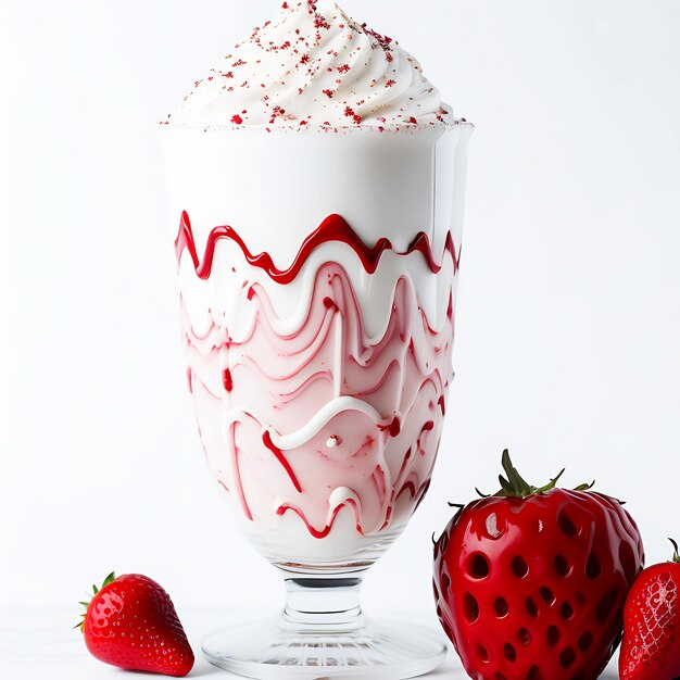 Red velvet milk shake in a glass with decorative white background Generative Ai