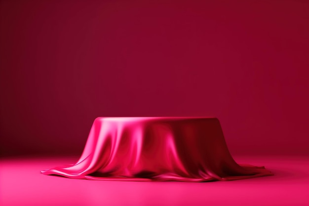 Red velvet podium with spotlight Satin cloth podium for product presentation AI Generated