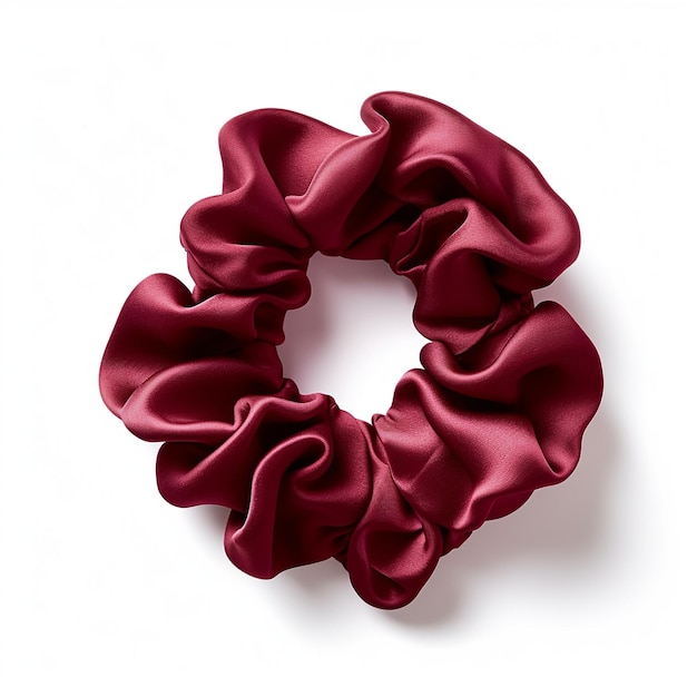 A red velvet ribbon is in a circle on a white background.