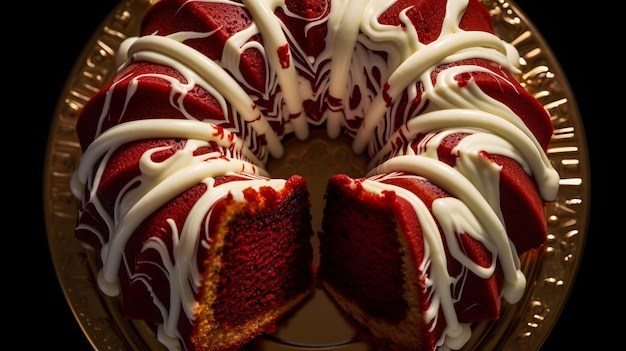 Red velvet swirl bundt cake a visual delight with its vibrant hues and cream cheese drizzle