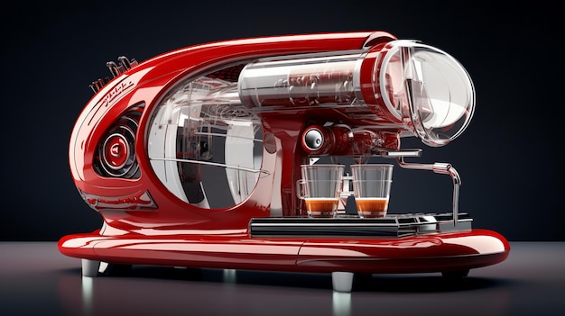 a red vintage car with a glass of juice on the top.