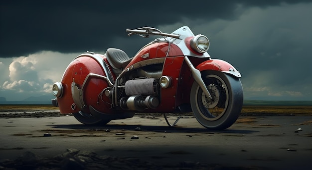 Фото Красный винтажный мотоцикл реалистичный и детальный рендеринг