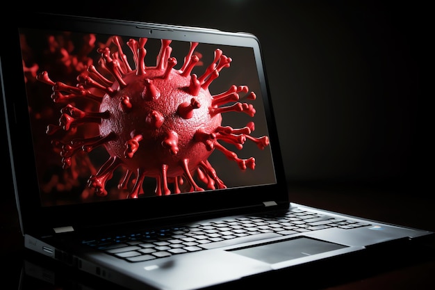 Virus rosso su laptop immagine generata dall'ia