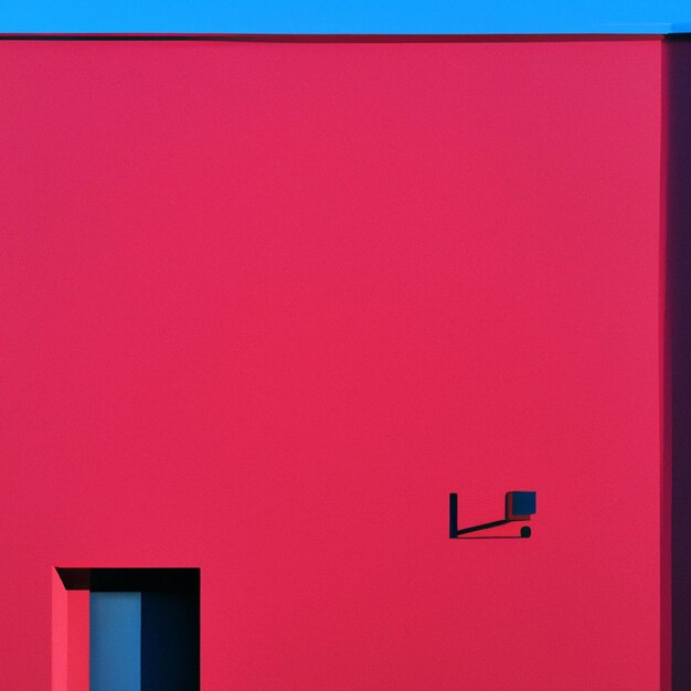 A red wall with a blue sky and a door that says " no. 1 " on it.