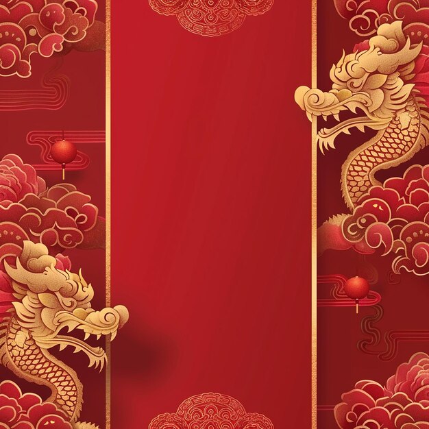 a red wall with a dragon and chinese dragon on it