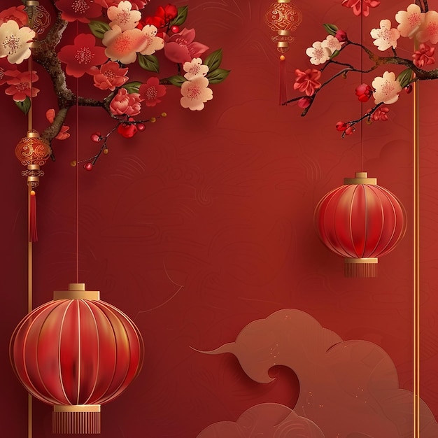 Photo a red wall with lanterns and an elephant on it