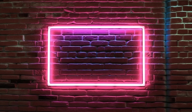 Red wall with light Brick wall and square neon sign frame AI Generated