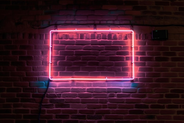 Red wall with light Brick wall and square neon sign frame AI Generated