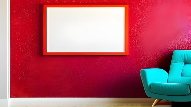 A red wall with a picture frame and a red wall with a picture frame.