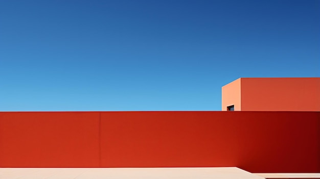 A red wall with a red building in the background