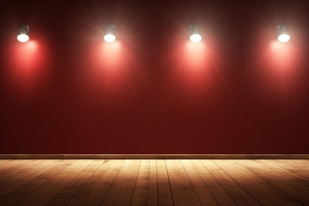 Red wall with a row of spotlights in an empty room