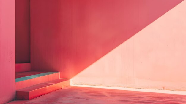 a red wall with stairs and a red light on it