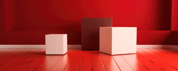 A red wall with white cubes on it