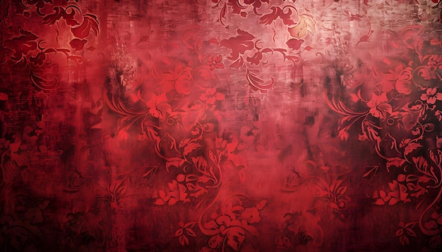 a red wallpaper with a floral pattern on it