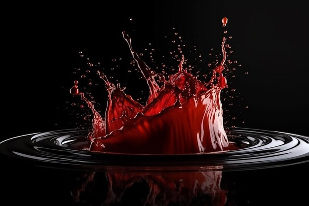 Red water splash abstract isolated background