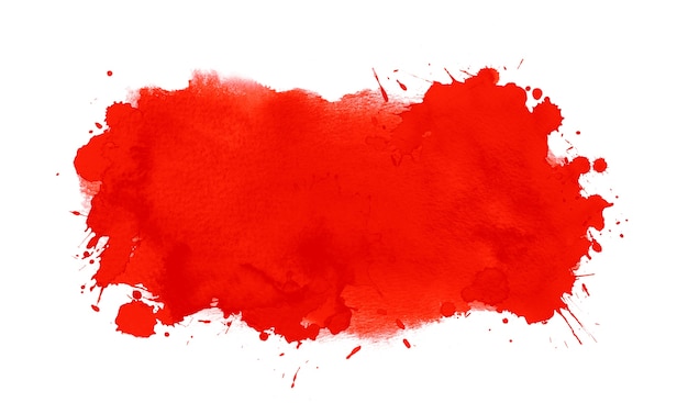 Photo red watercolor artistic shape with aquarelle blotch, drops, paint splashes