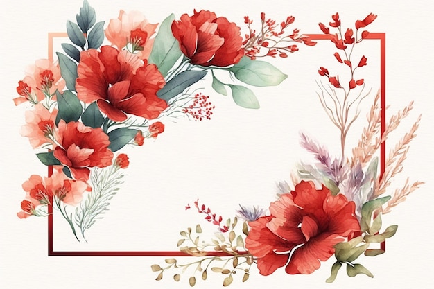 Red watercolor floral frame background